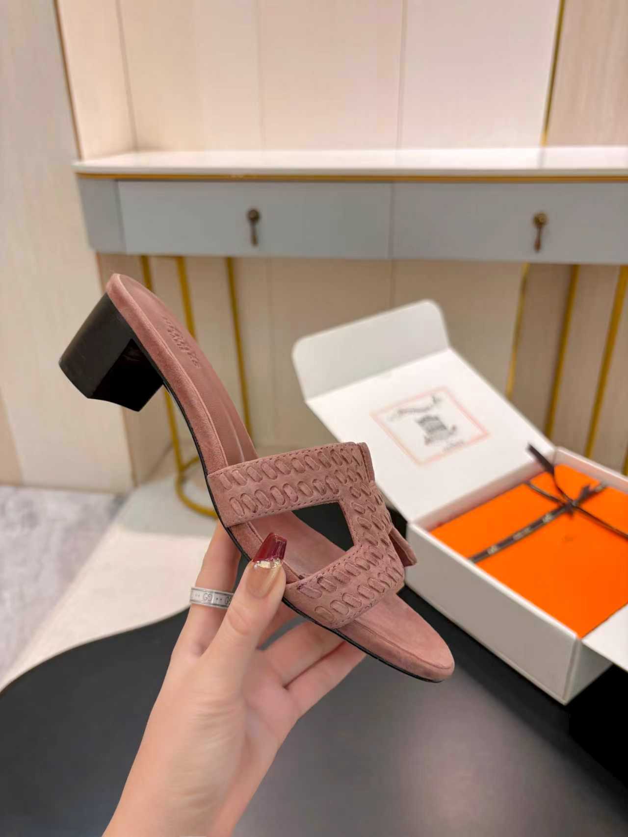 ROSE SUEDE HEELED SLIDE SANDALS