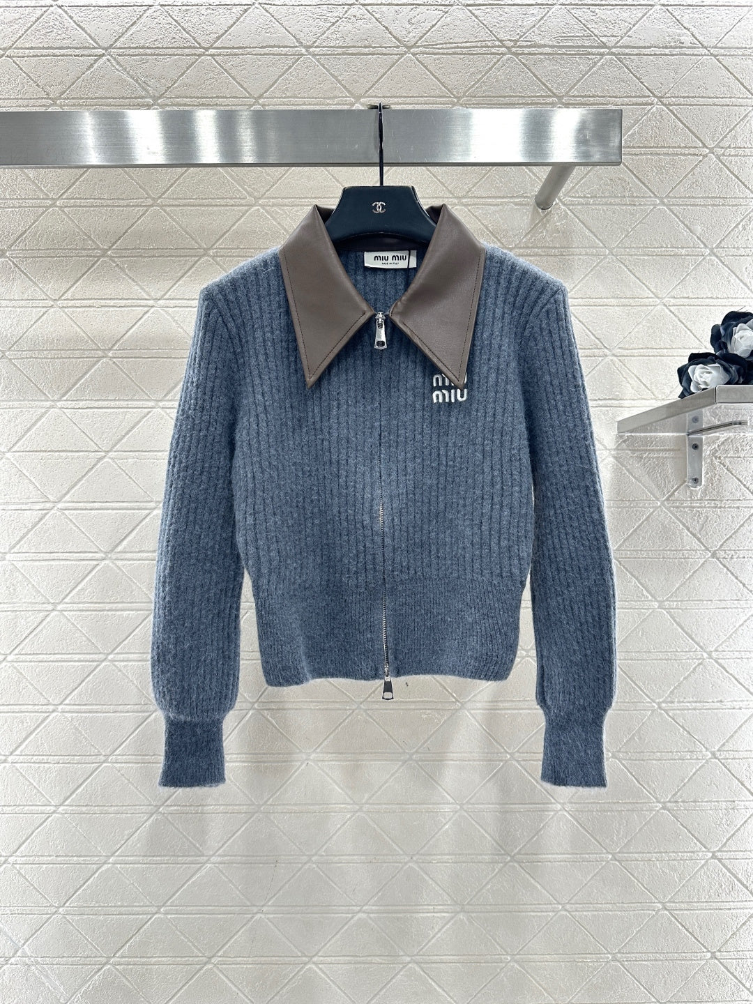 ZIP-UP RIBBED KNIT SWEATER