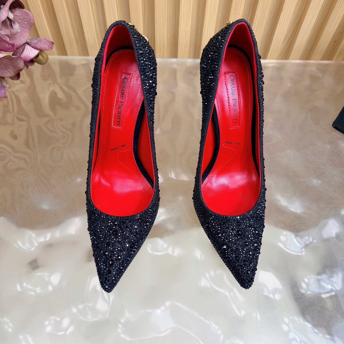 CRYSTAL EMBELLISHED STILETTO PUMPS – BLACK GLAM EDITION