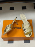 GOLD METALLIC EMBOSSED OPEN-TOE HEELS