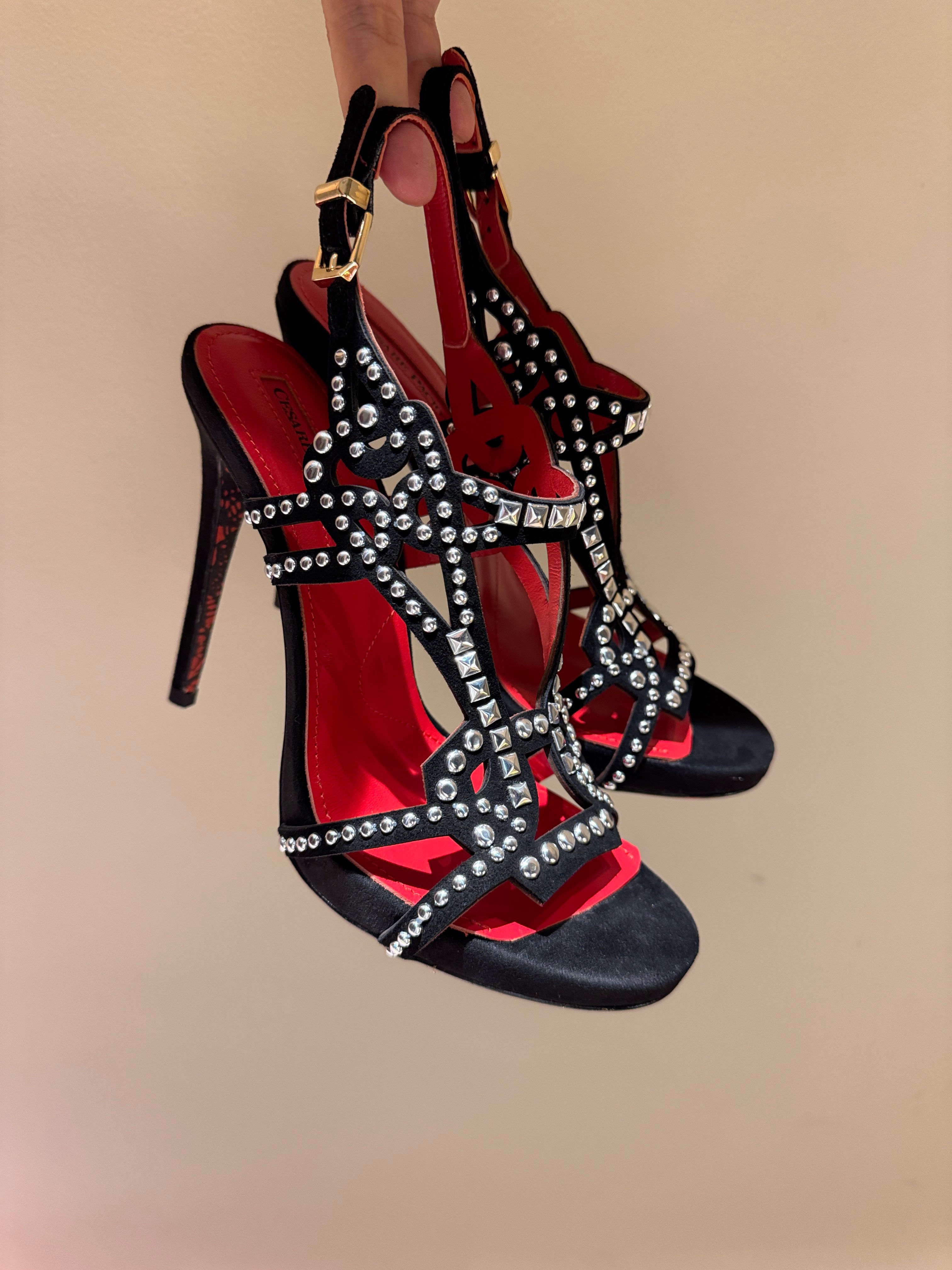RHINESTONE STRAPPY HEELS – BLACK GLAMOUR EDITION
