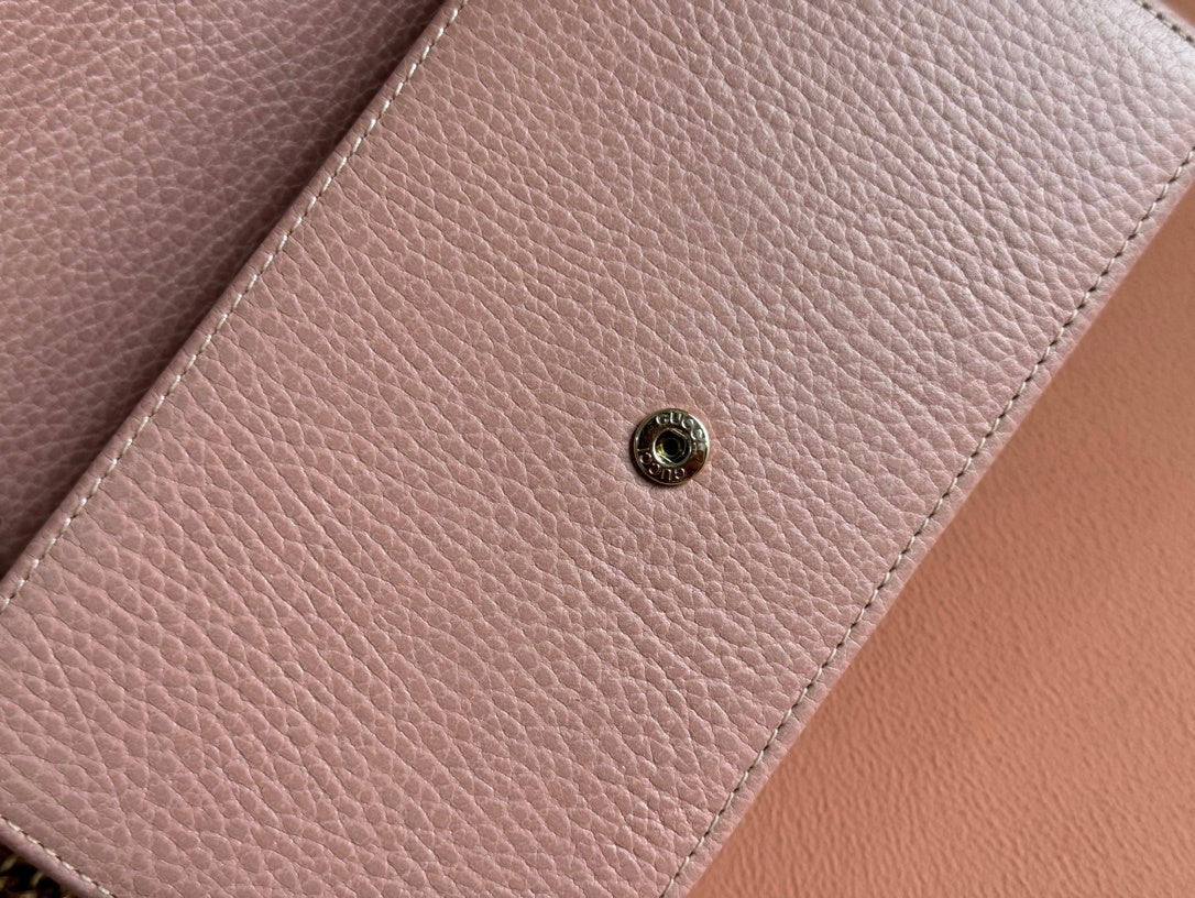 BLUSH PINK LEATHER CHAIN WALLET CROSSBODY BAG