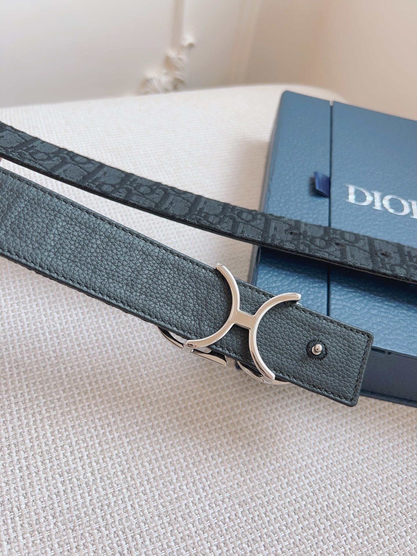TEXTURED CANVAS BELT – SILVER LOGO BUCKLE