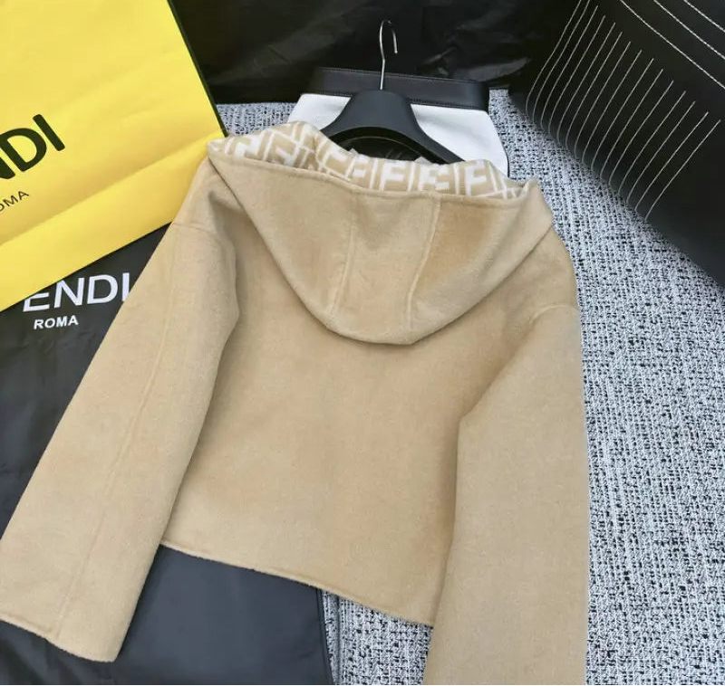 HOODED WOOL BLEND ZIP JACKET