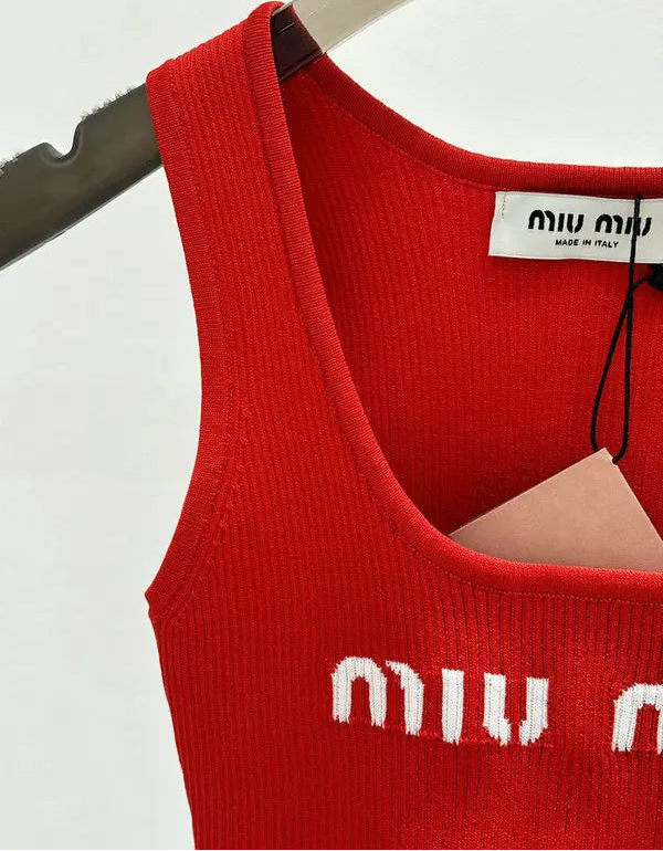 LOGO RIBBED CROPPED TANK TOP