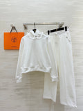 IVORY HOODED SWEATSHIRT AND WIDE-LEG LOUNGE PANTS SET