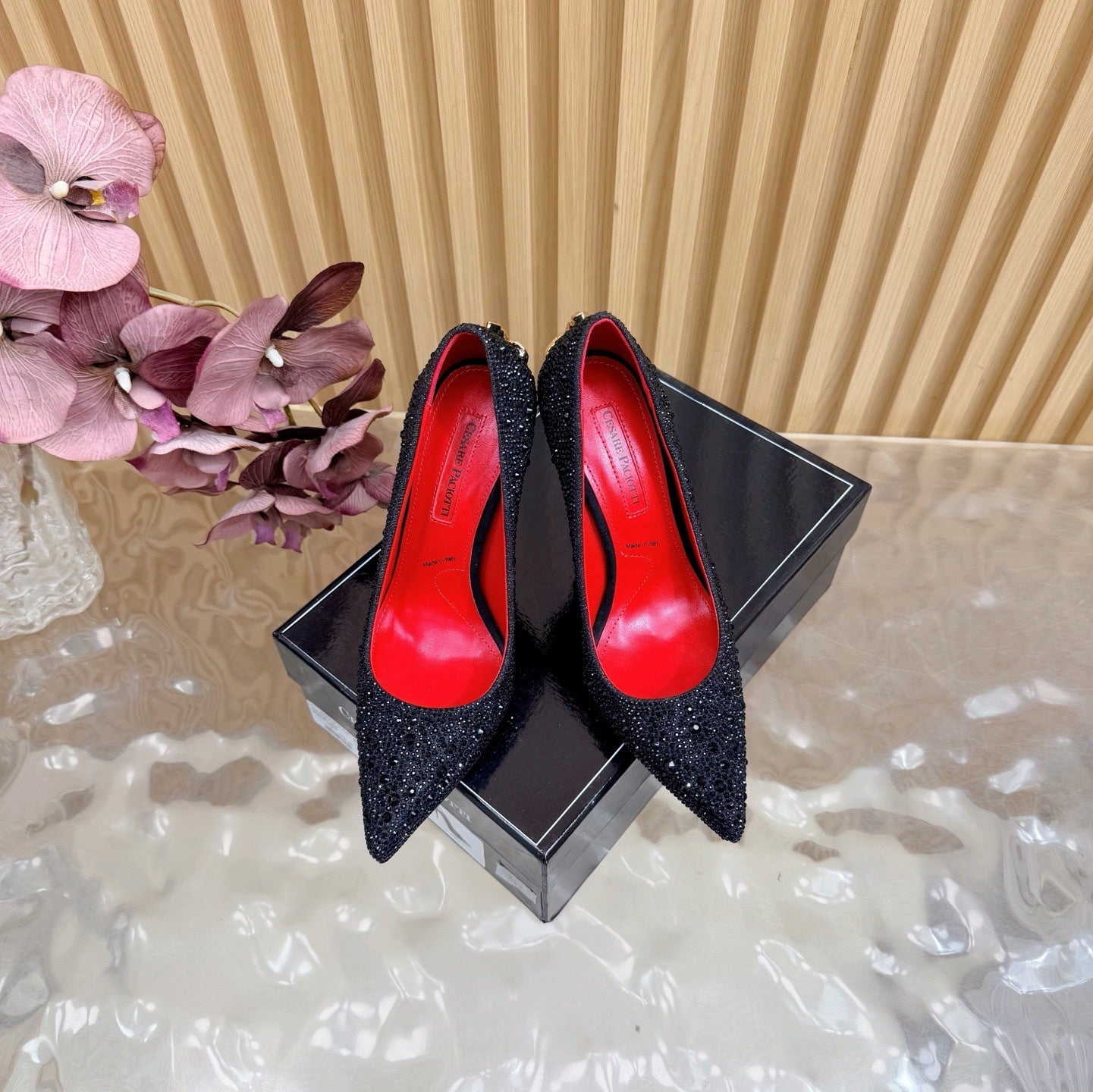 CRYSTAL EMBELLISHED STILETTO PUMPS – BLACK GLAM EDITION