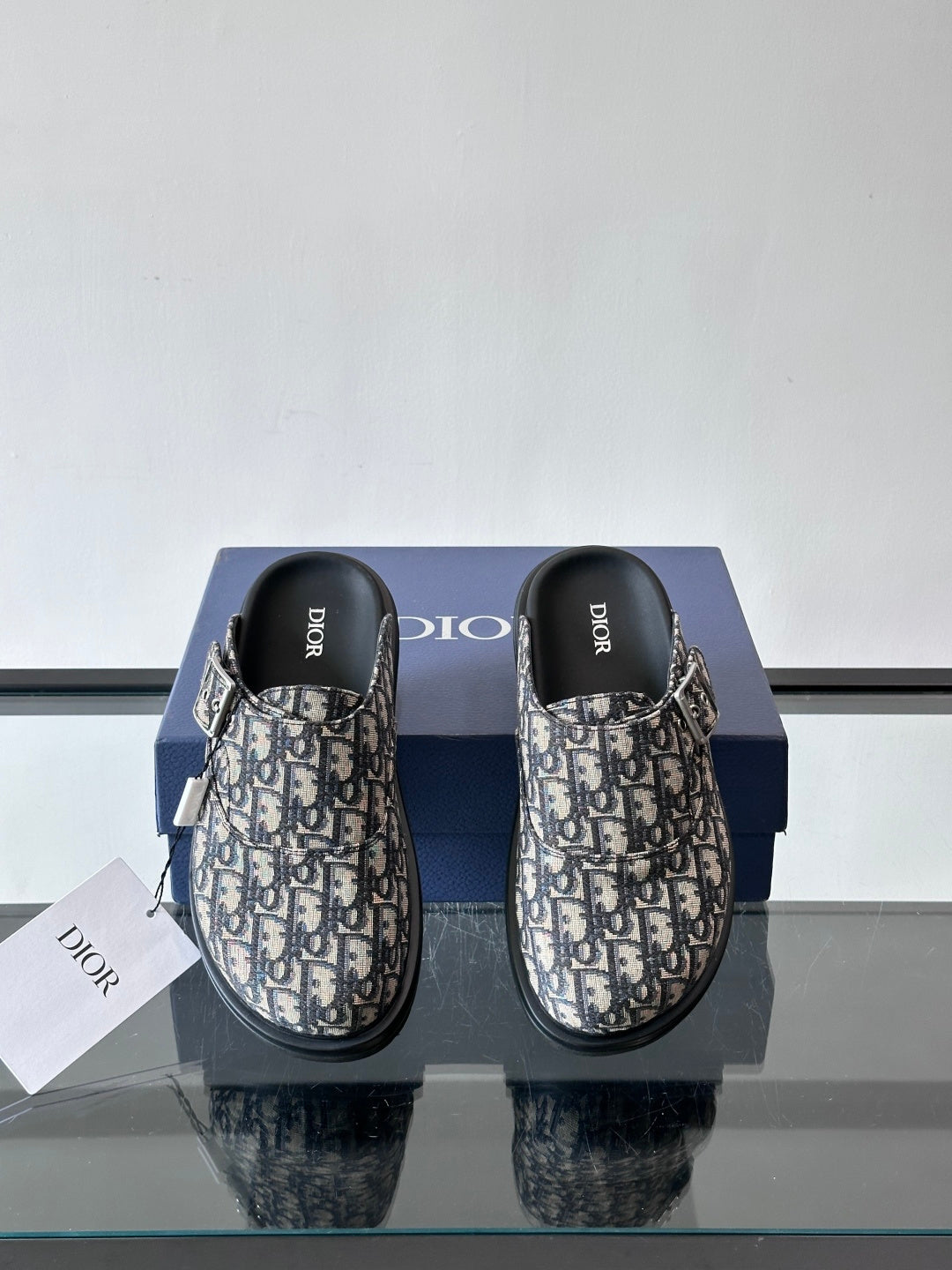 MONOGRAM DESIGNER SLIDE MULES WITH BUCKLE DETAIL