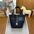 LUXURY BLACK CANVAS & LEATHER MINI PICOTIN STYLE HANDBAG