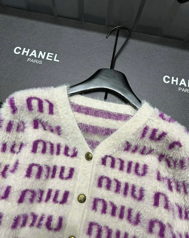 FUZZY LOGO KNIT CARDIGAN