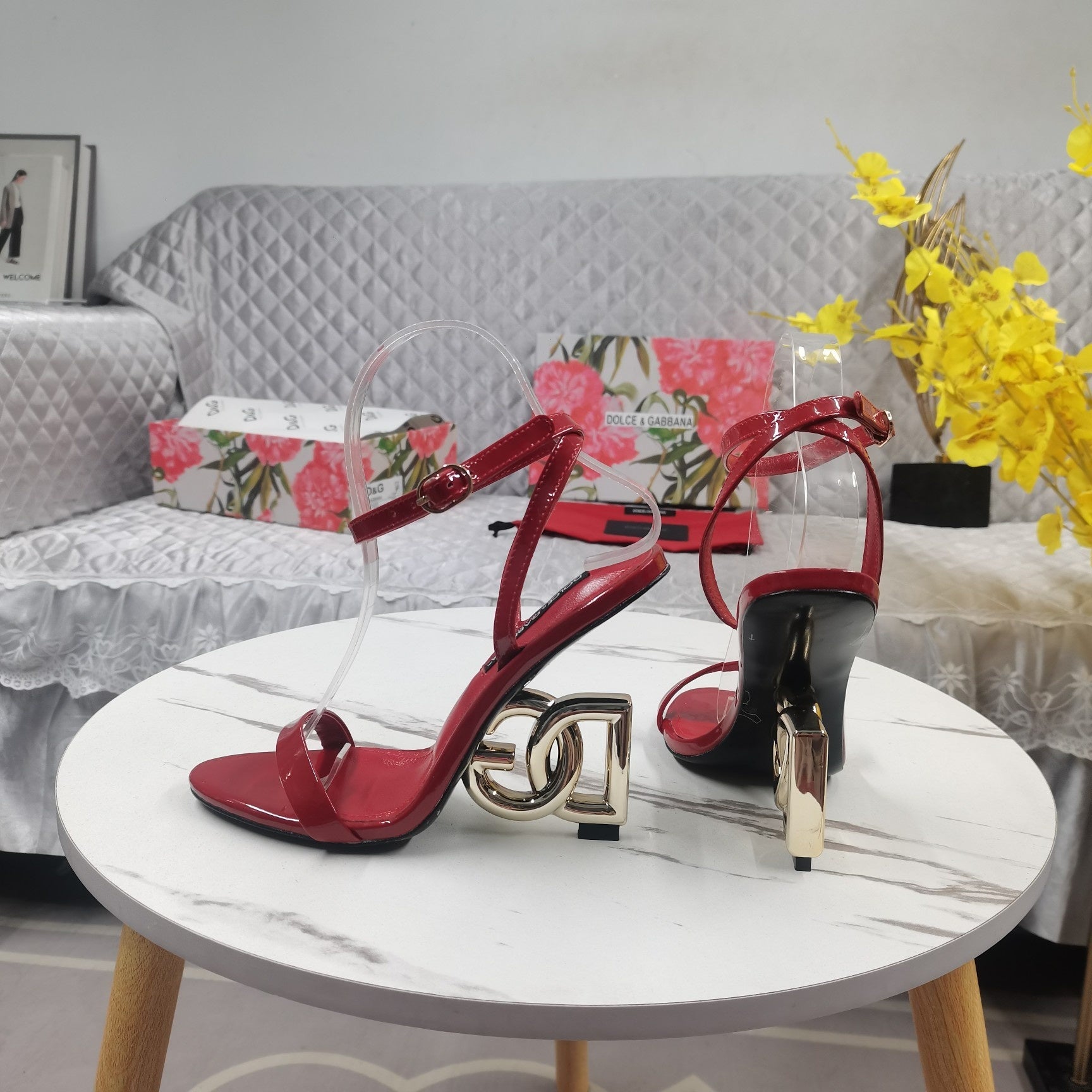 RED PATENT STRAPPY HEEL SANDALS