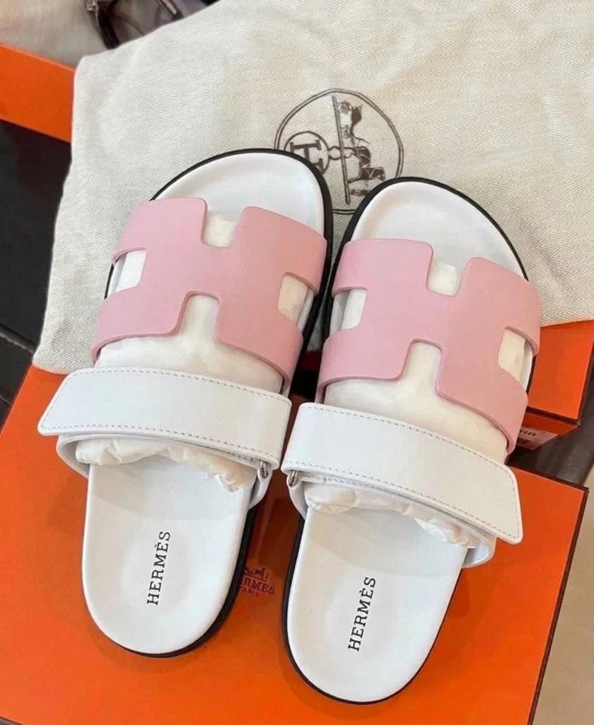 PINK & WHITE DOUBLE STRAP COMFORT SLIDES