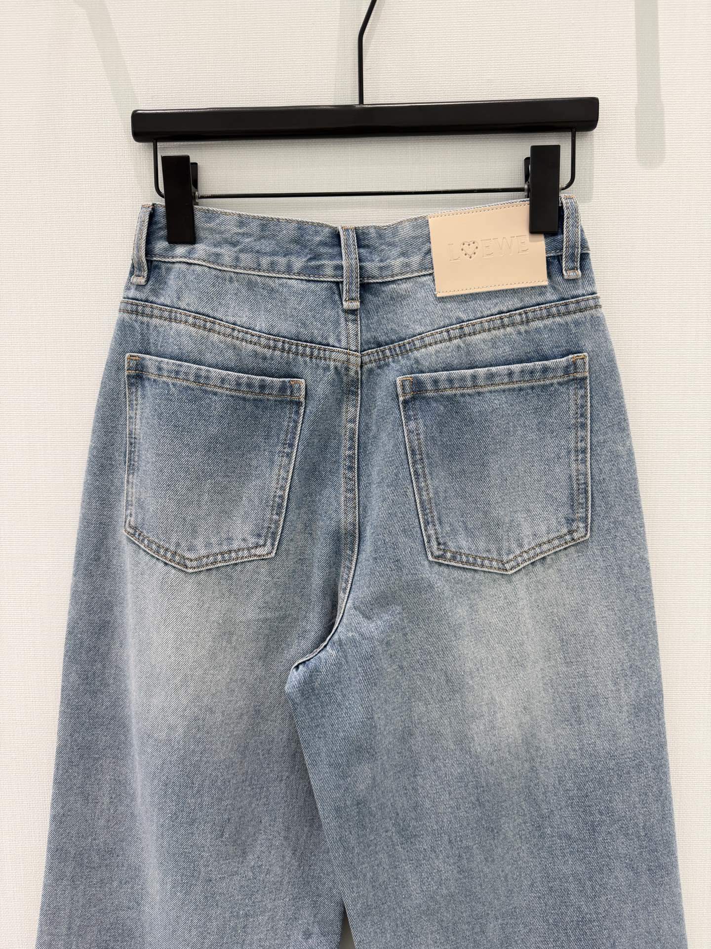 PEARL EMBELLISHED WIDE LEG DENIM JEANS