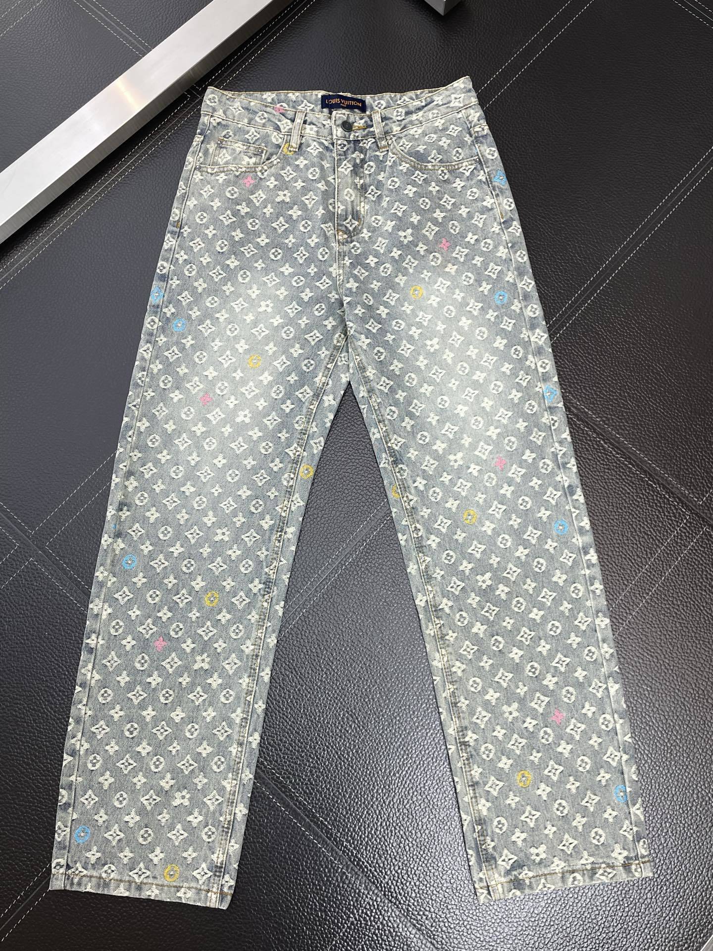 MONOGRAM JACQUARD STRAIGHT-LEG DENIM JEANS