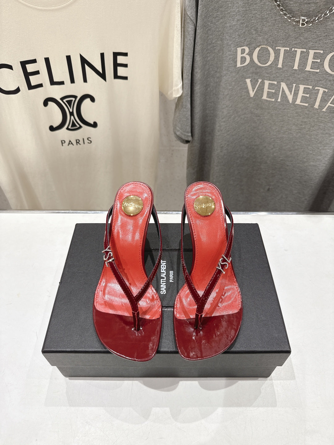 RED STRAPPY KITTEN HEEL SANDALS