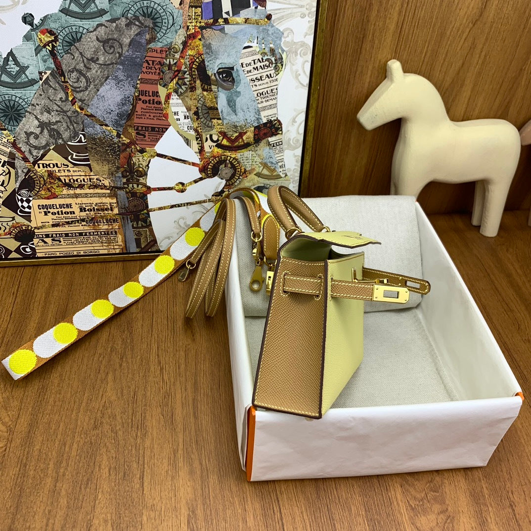 LUXURY MINI LEMON YELLOW LEATHER CROSSBODY BAG WITH WIDE STRAP
