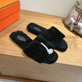 BLACK FAUX FUR SLIDE SLIPPERS