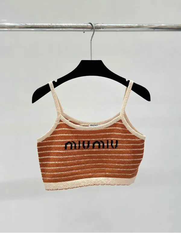 STRIPED LOGO KNIT CAMI TOP