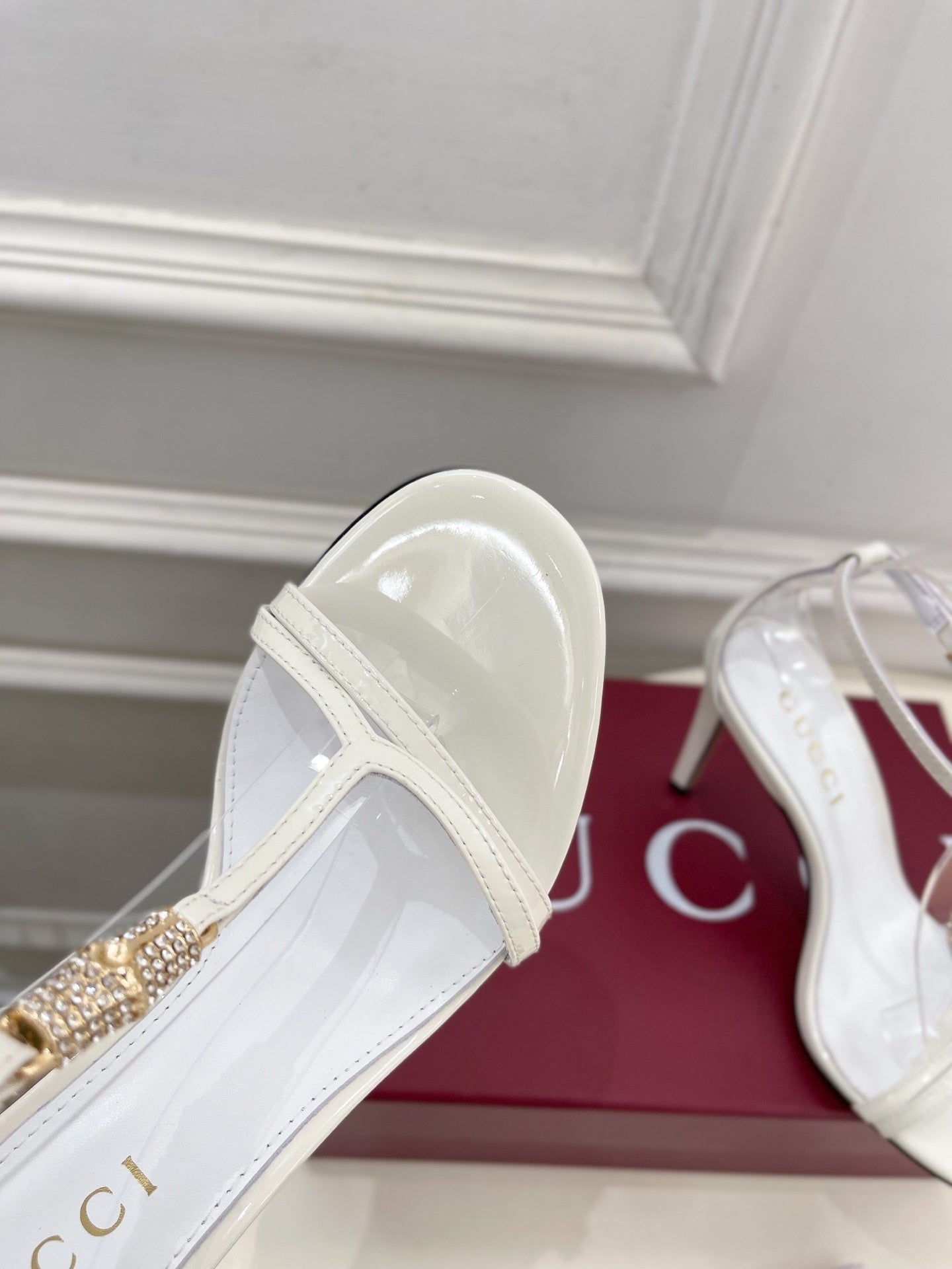 WHITE TRANSPARENT STRAPPY HEEL SANDALS