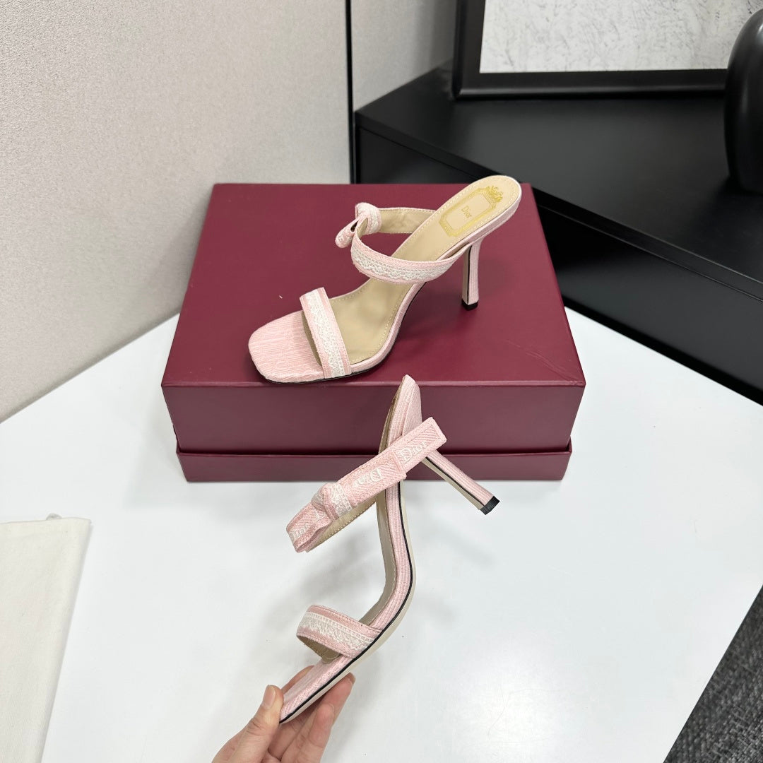 SOFT BLUSH LOGO STRAP STILETTO SANDALS