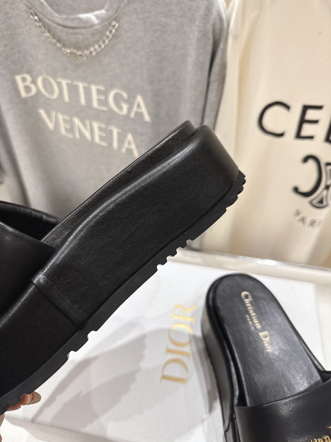 BLACK PLATFORM LOGO SLIDE SANDALS