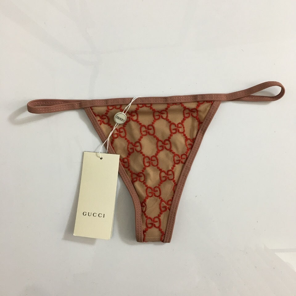 BEIGE & RED MONOGRAM TRIANGLE BIKINI SET