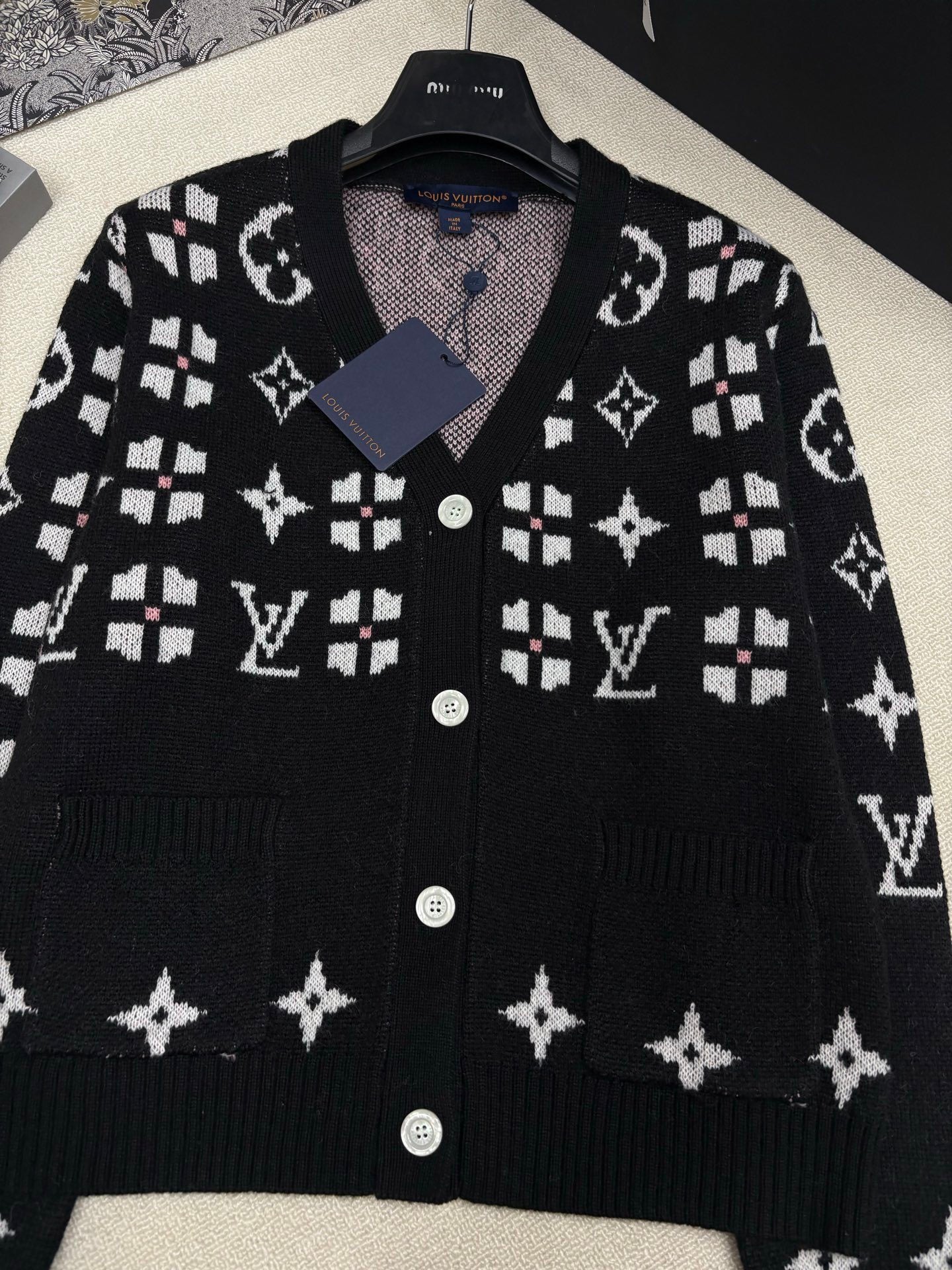 MONOGRAM PATTERN KNIT CARDIGAN