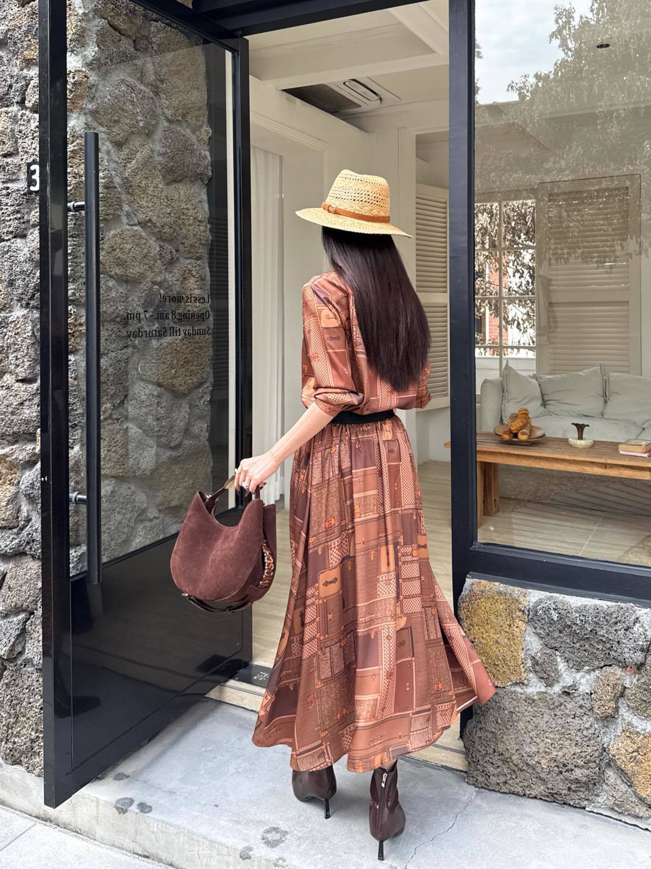 PRINTED BUTTON-FRONT MIDI DRESS WITH WAIST BELT