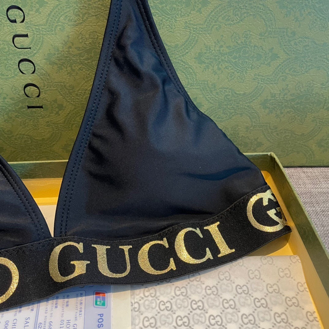 BLACK LOGO BAND TRIANGLE BIKINI SET