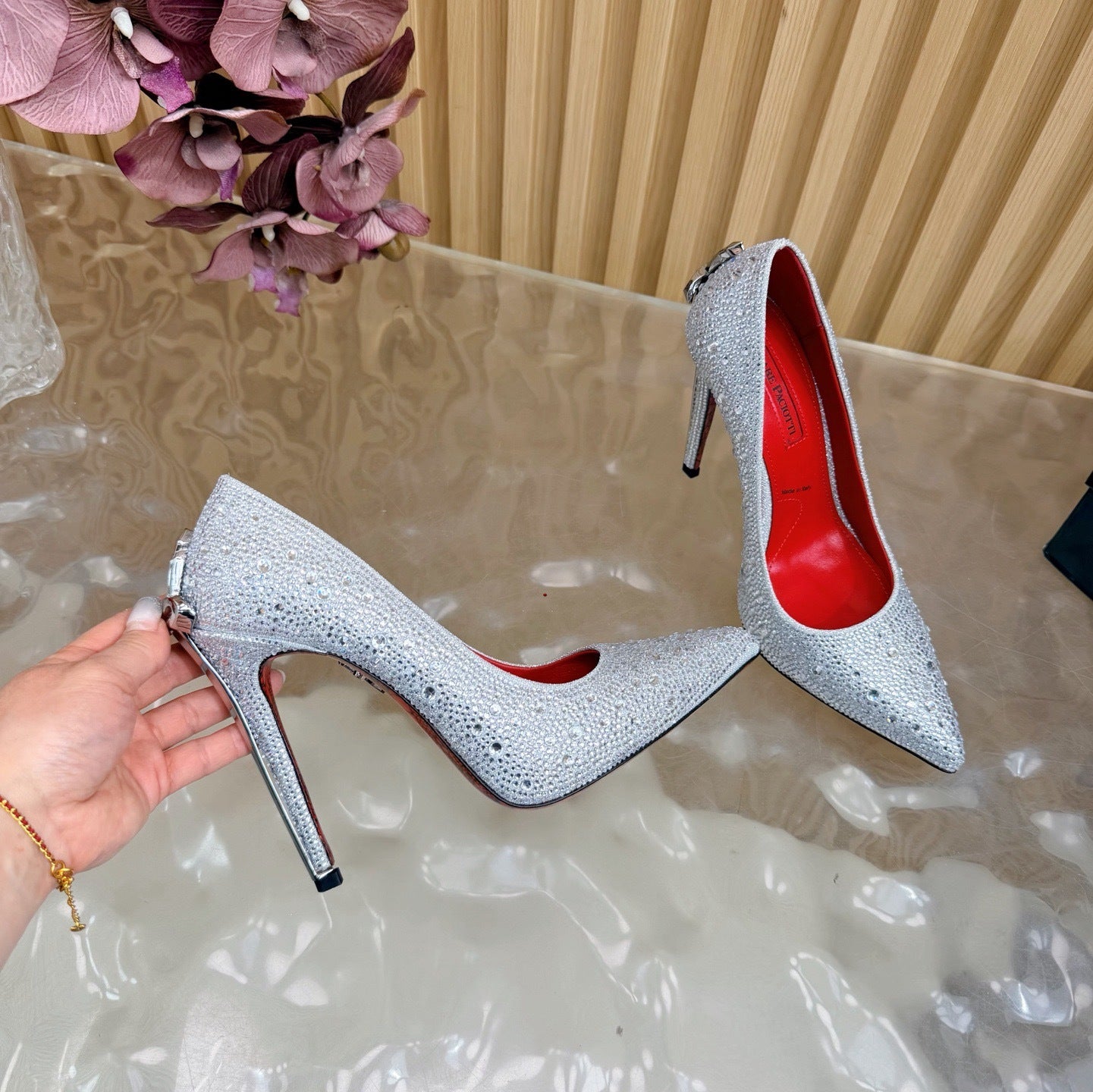 CRYSTAL EMBELLISHED DAGGER HEEL PUMPS – ICY SILVER EDITION