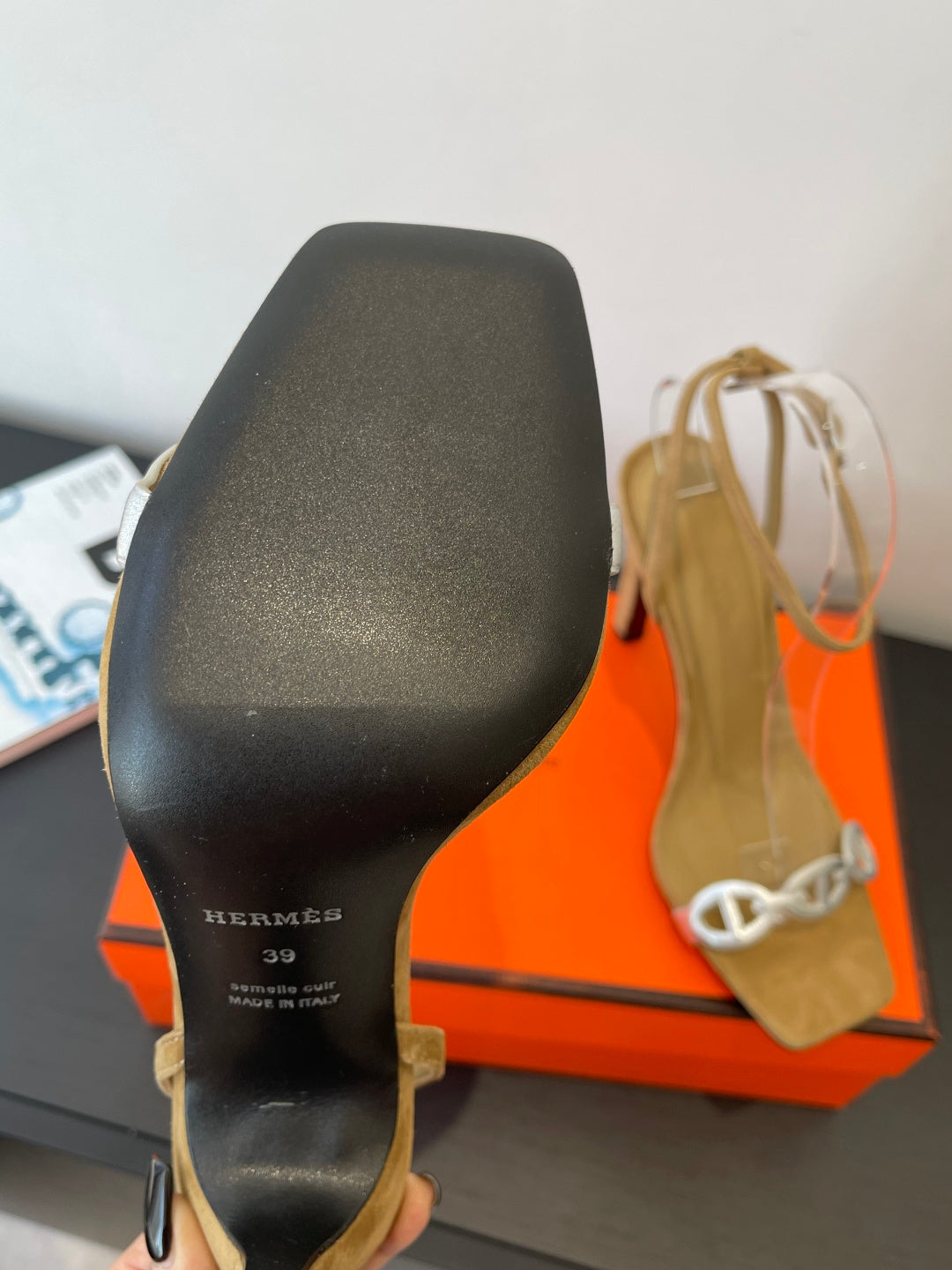 CAMEL SUEDE ANKLE STRAP HIGH HEEL SANDALS