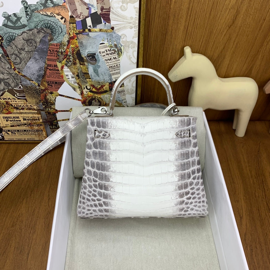 LUXURY MINI WHITE CROCODILE EMBOSSED LEATHER TOP HANDLE BAG