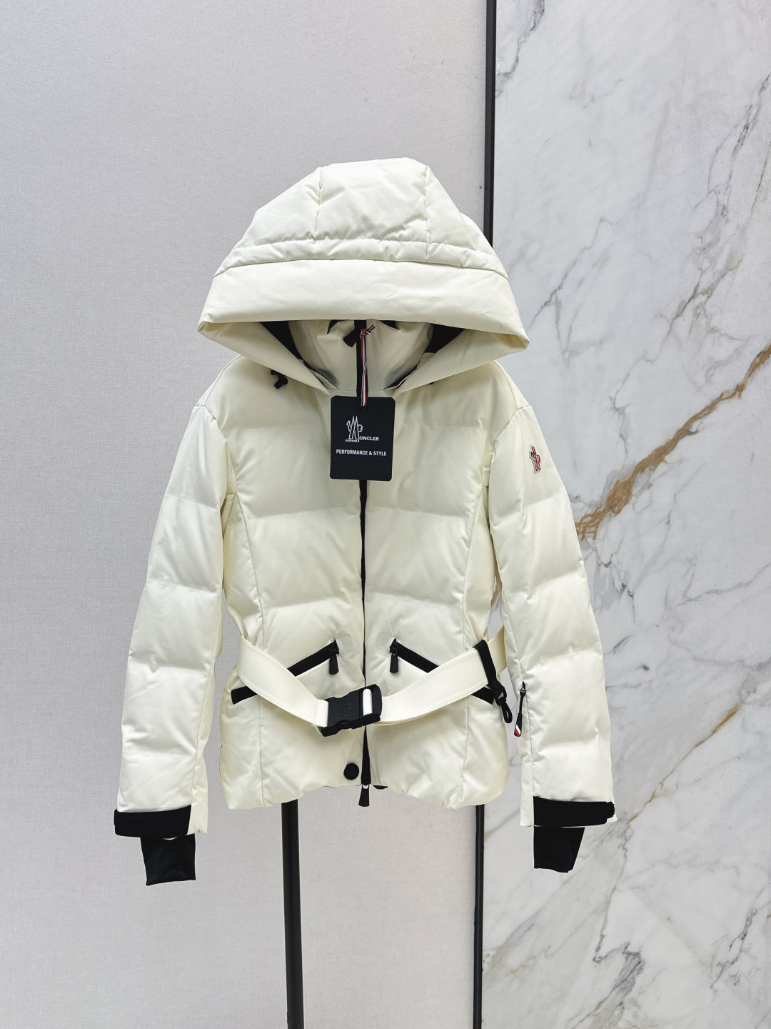 BELTED HOODED QUILTED PUFFER JACKET