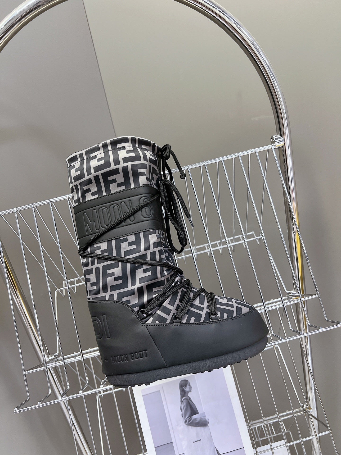 BLACK MONOGRAM-PRINT PADDED WINTER BOOTS