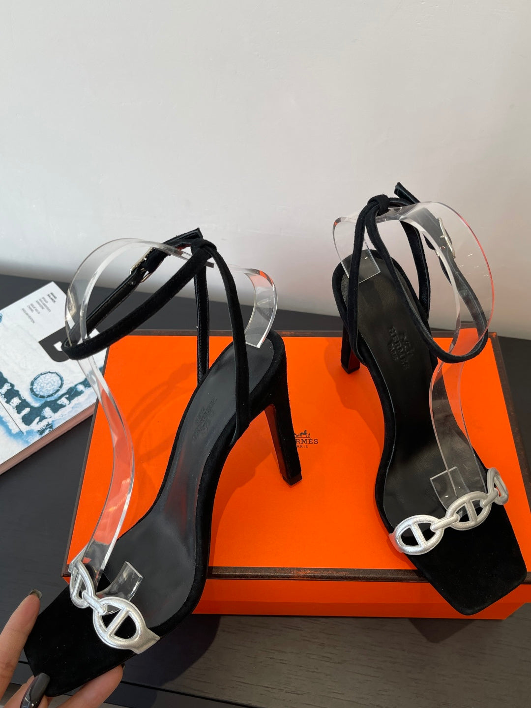 BLACK SUEDE ANKLE STRAP HIGH HEEL SANDALS