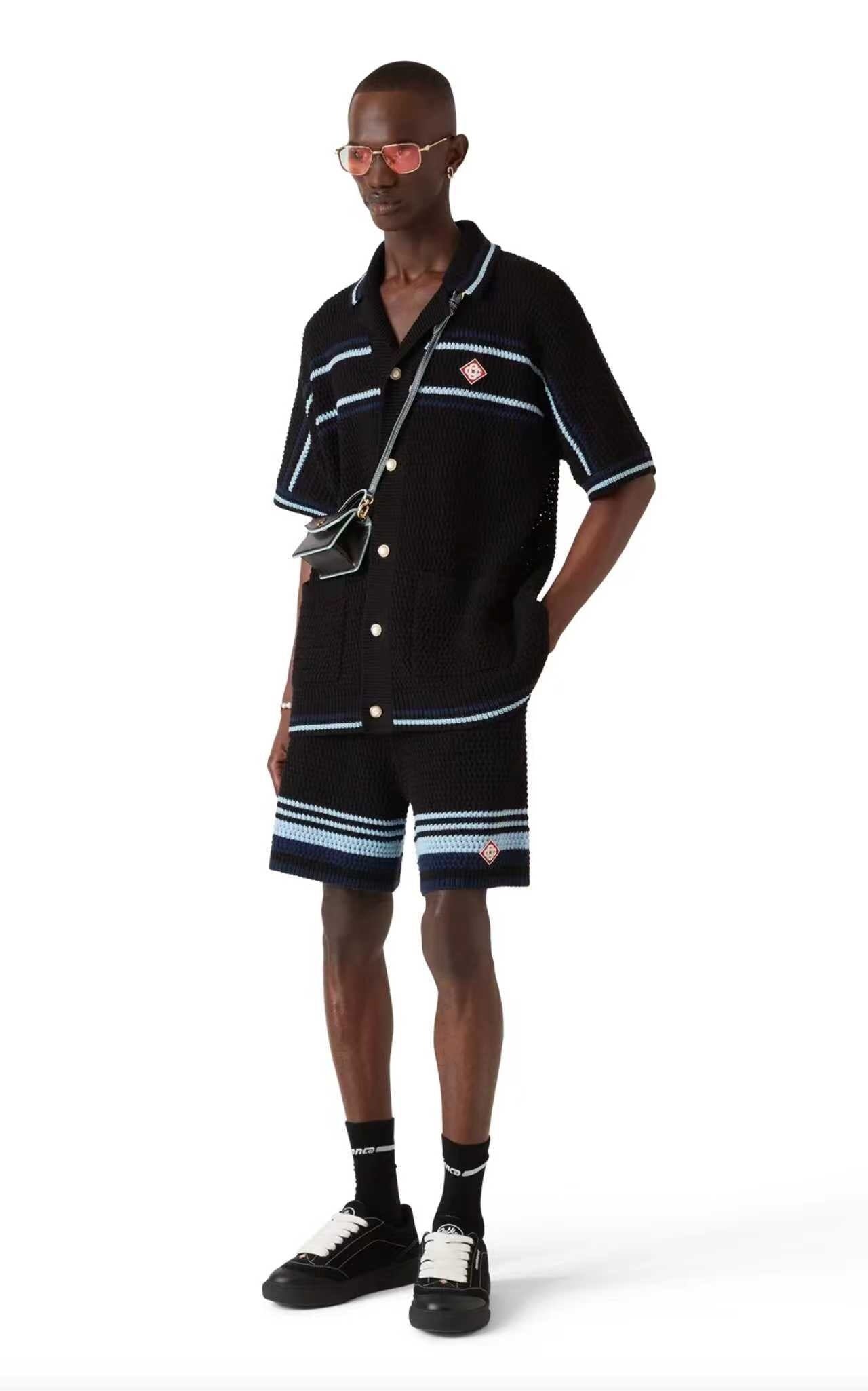 STRIPED TEXTURED KNIT SHORT SET