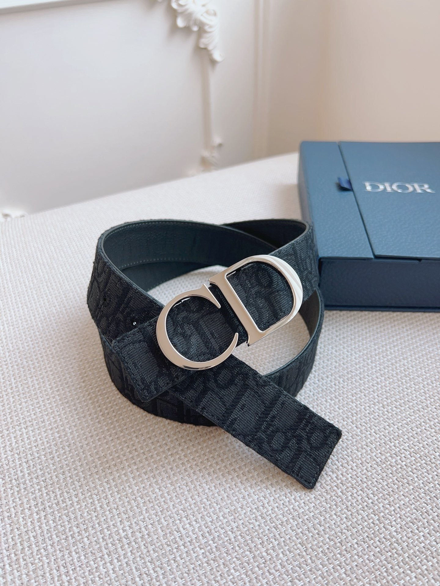 TEXTURED CANVAS BELT – SILVER LOGO BUCKLE