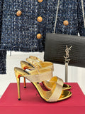 GOLD CRYSTAL-EMBELLISHED STRAPPY STILETTO HEELS