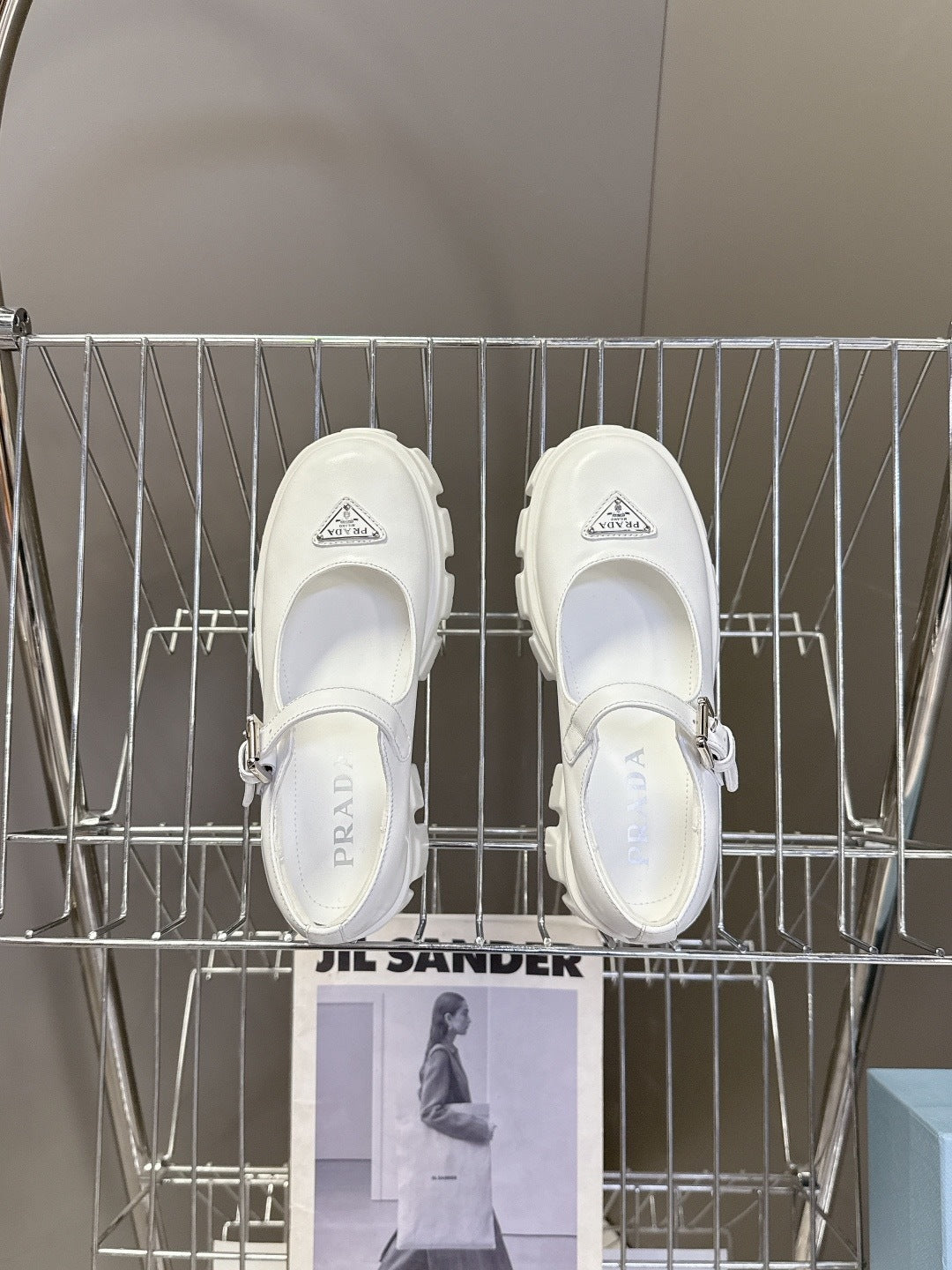 WHITE PLATFORM MARY JANE SHOES WITH BUCKLE STRAP