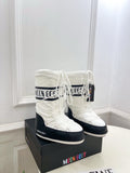 WHITE & BLACK PADDED LACE-UP WINTER BOOTS