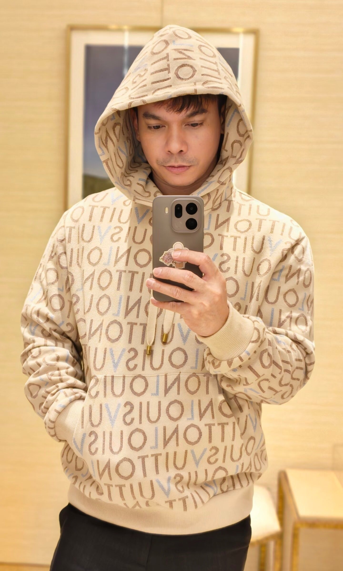 MONOGRAM PRINT HOODED SWEATSHIRT