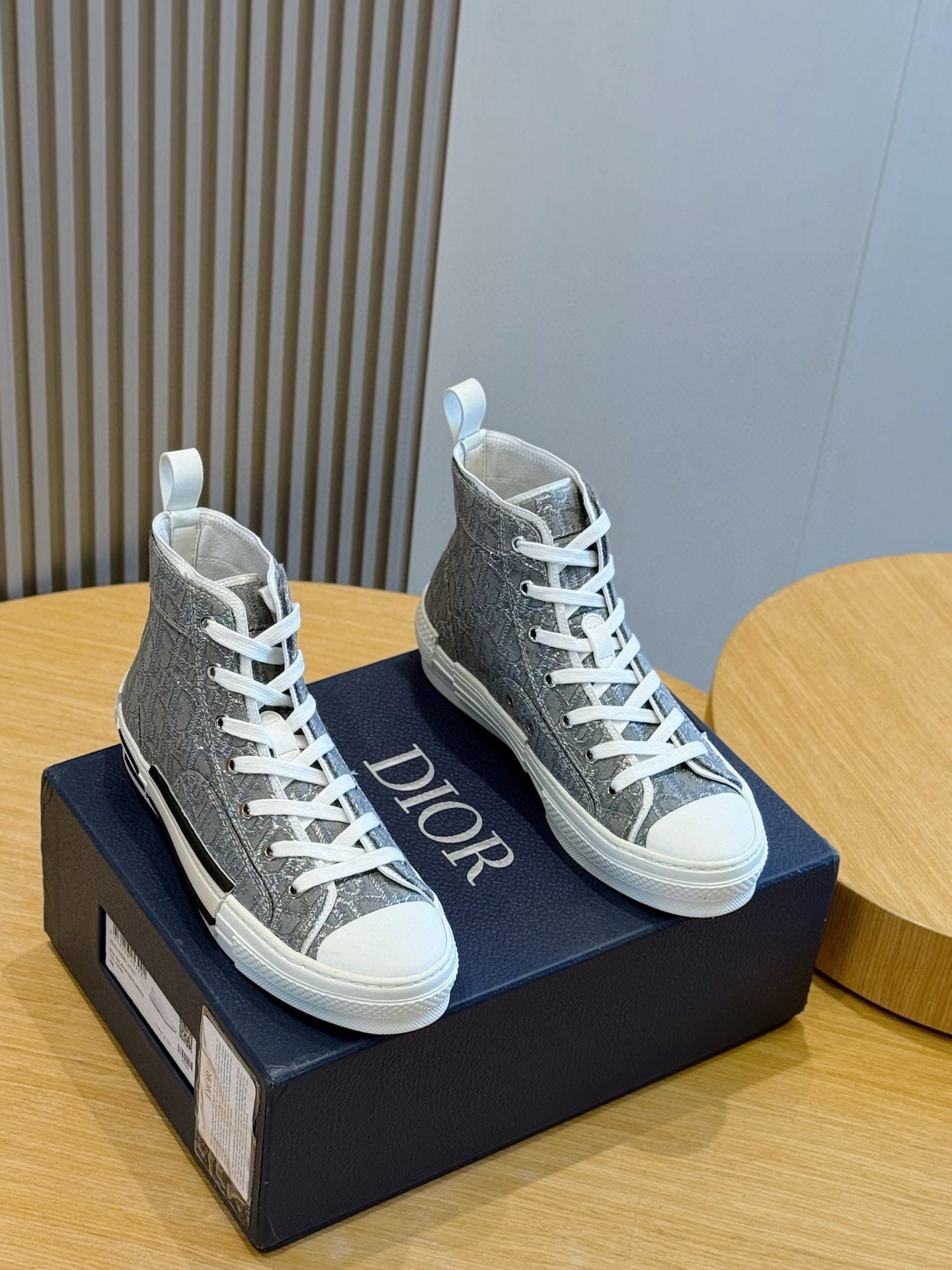 GREY MONOGRAM HIGH-TOP SNEAKERS