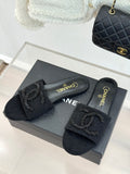 BLACK TEXTURED SLIDE SANDALS
