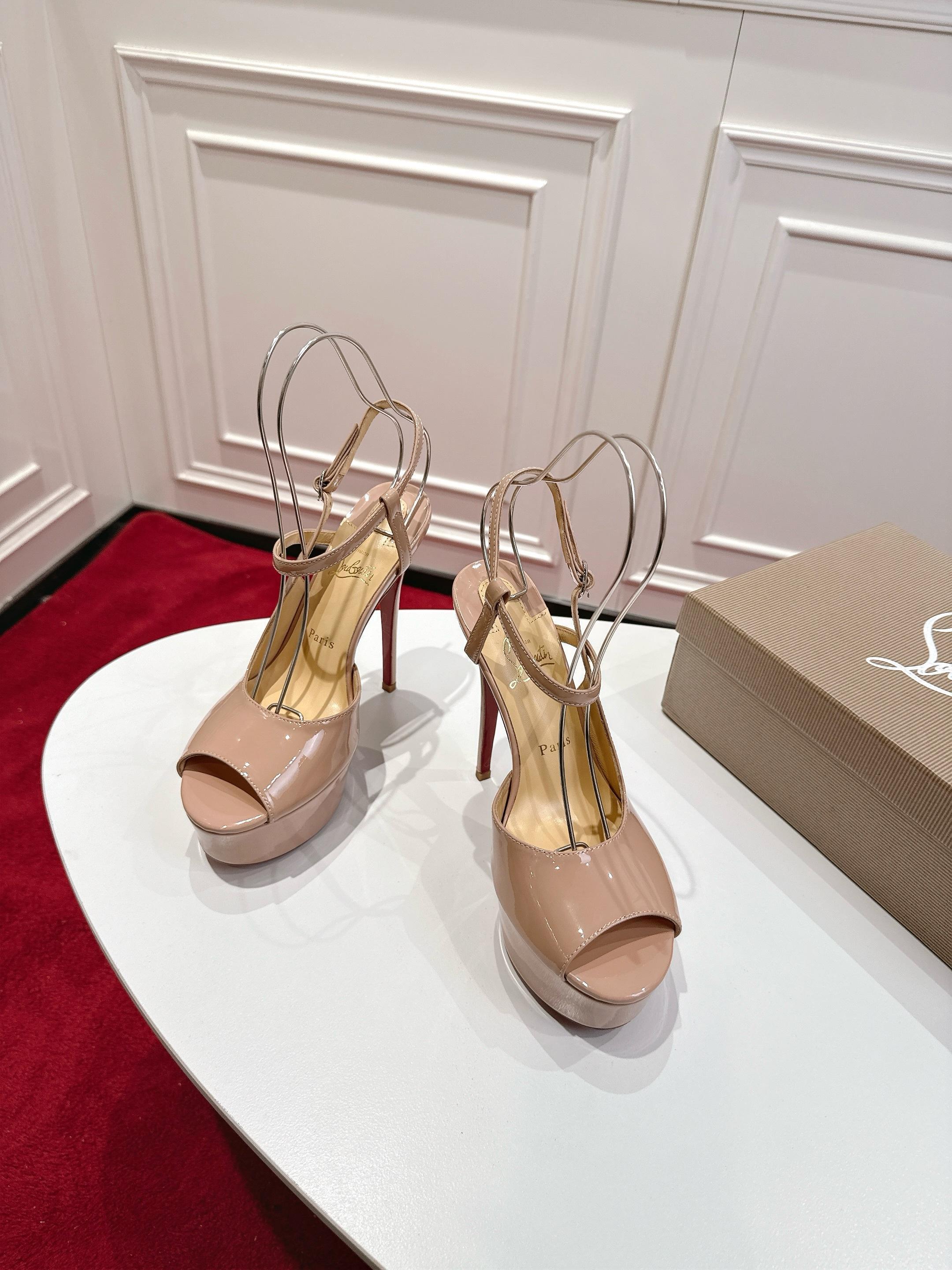 NUDE PATENT PLATFORM PEEP-TOE ANKLE STRAP HEELS