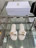 WHITE LOGO STRAP FLAT SLIDES