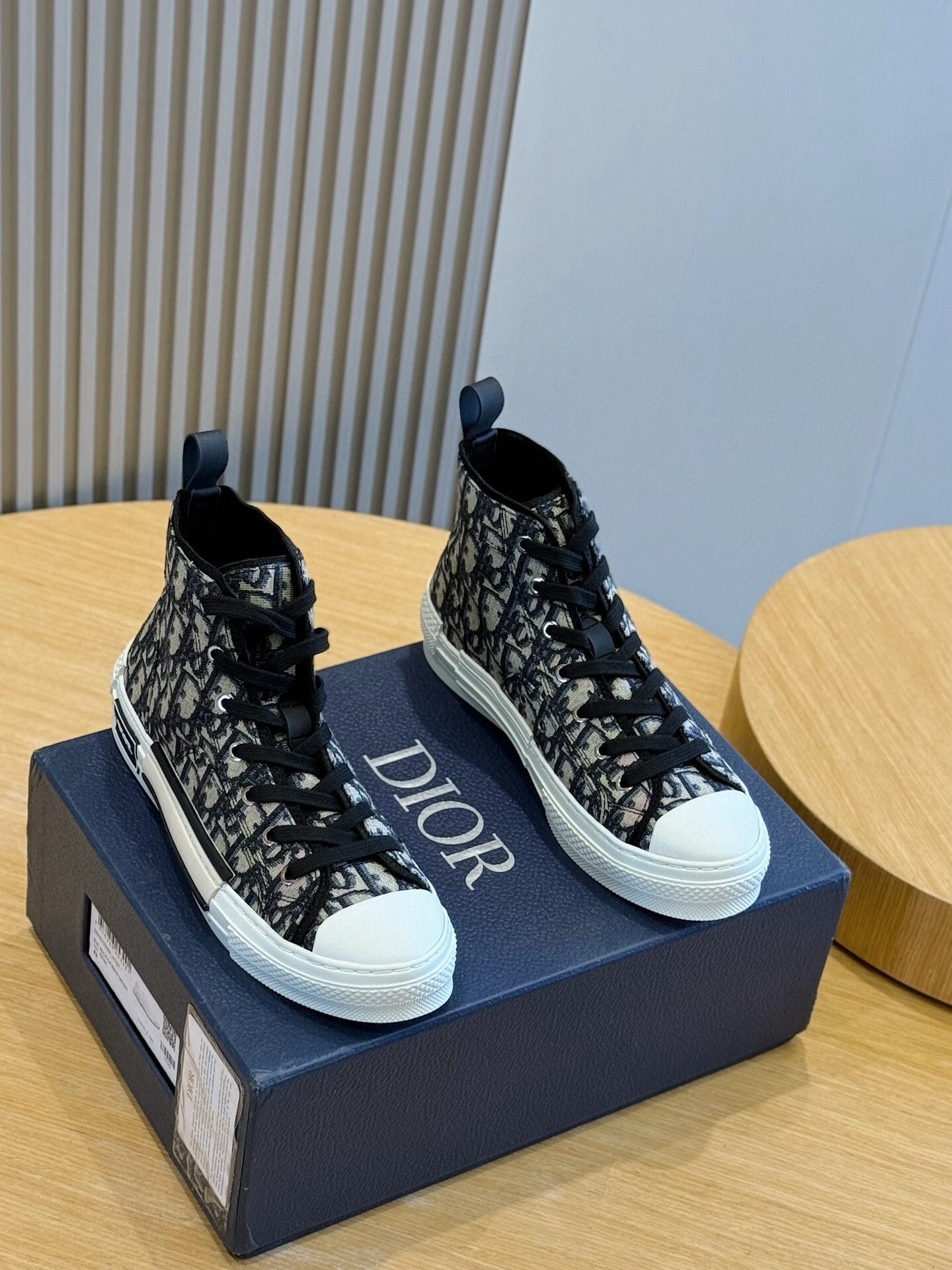 BLACK & BEIGE MONOGRAM HIGH-TOP SNEAKERS