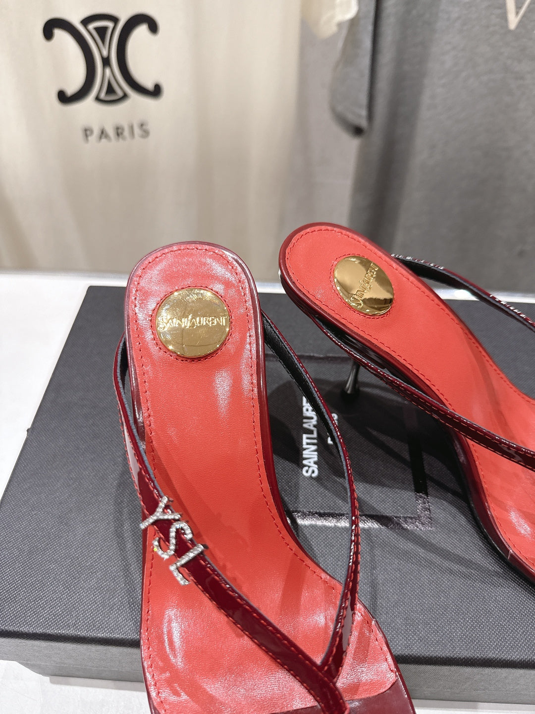 RED STRAPPY KITTEN HEEL SANDALS