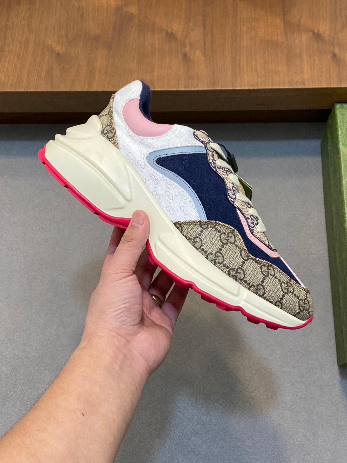 MONOGRAM PANEL CHUNKY SNEAKERS WITH PINK ACCENTS