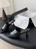 BLACK GLOSSY SLIDE SANDALS