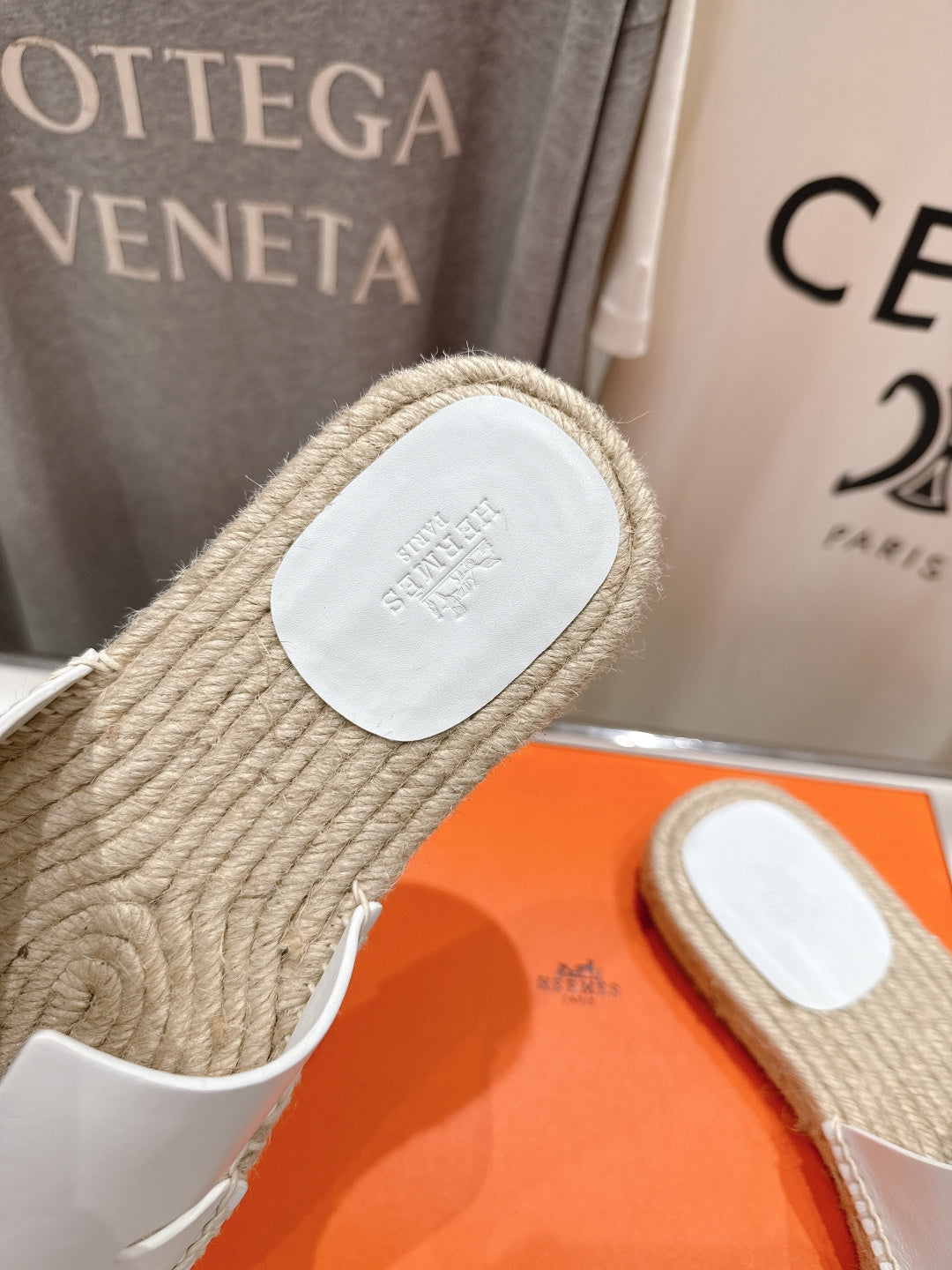 WHITE ESPADRILLE STYLE SLIDE SANDALS